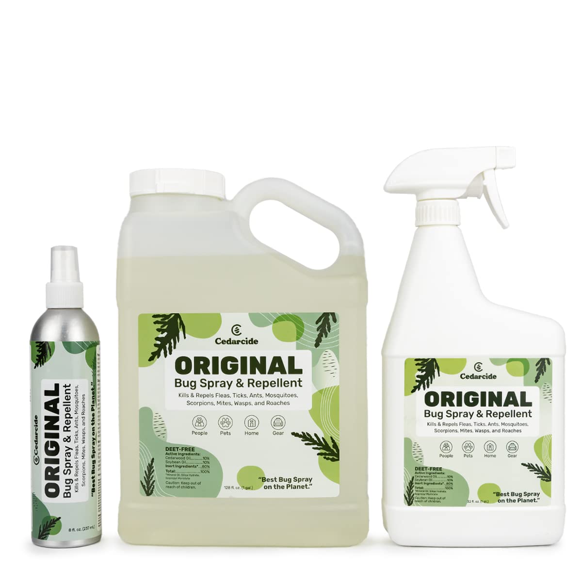 Cedarcide Original Bug Spray | Repel & Kill Fleas, Ticks, Mosquitoes, Mites, Ants & Chiggers | for use on People, Pets & Home | Natural Cedar Oil | Large Size Kit