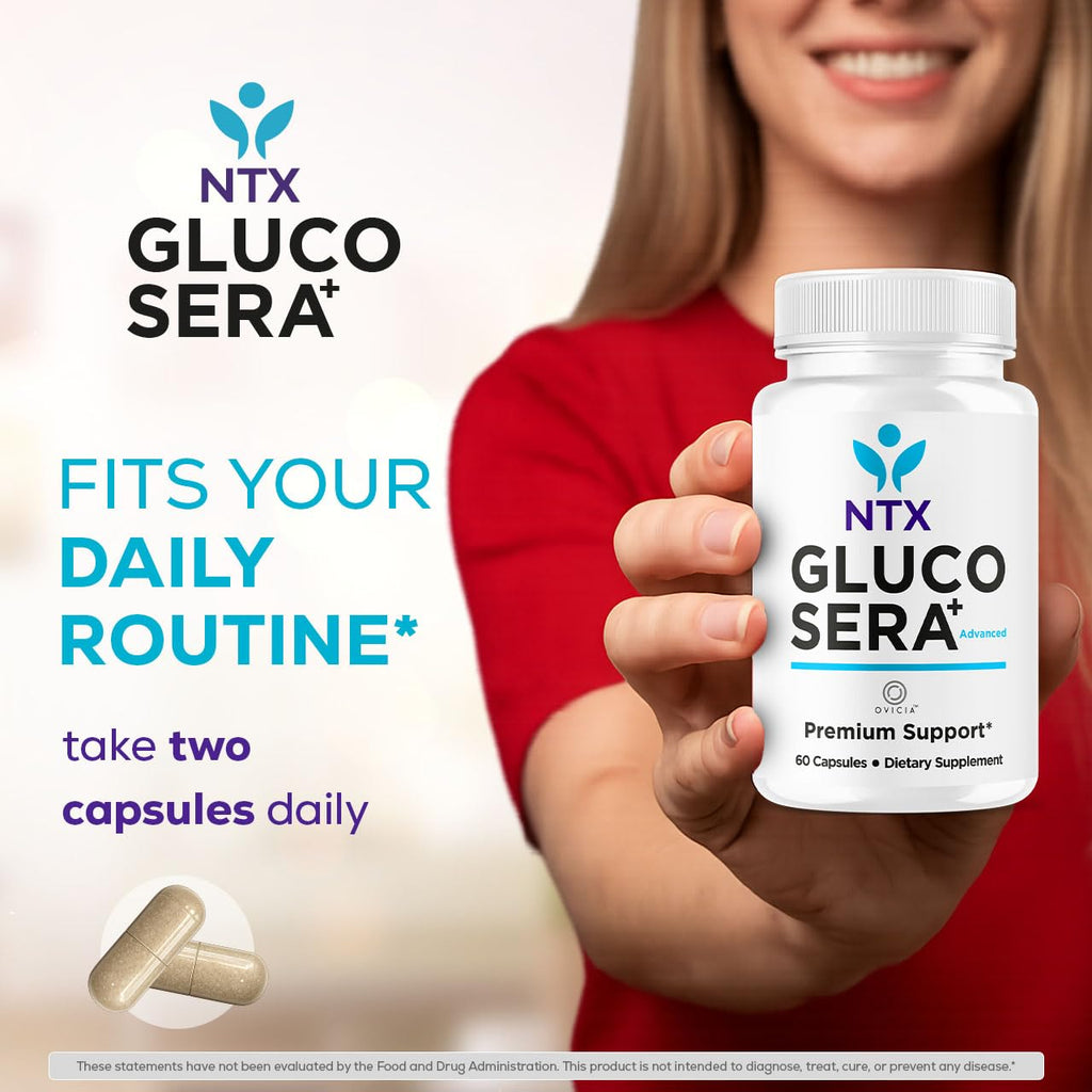 NTX Gluco Sera Capsules - Official NTX GlucoSera Pills Advanced Premium Formula Support Maximum Strength, All Natural Ingredients for Overall Health & Wellness, 60 Capsules for 1 Month