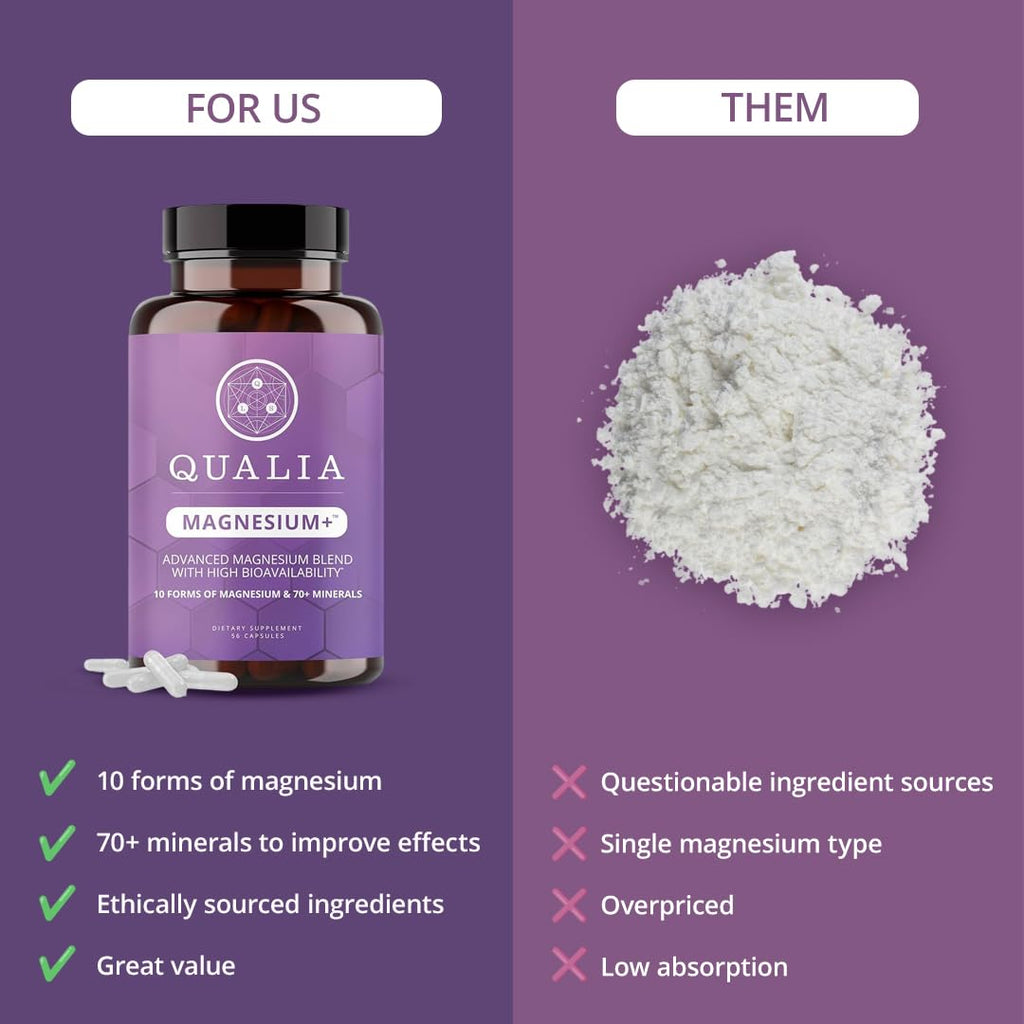 Qualia Magnesium+ | Doctor-Formulated. Premium Formula | High Bioavailability | 10 Forms of Magnesium & 70+ Minerals | Relaxed Mood, restful Sleep, & Exercise Recovery