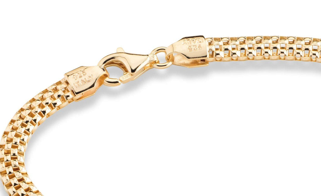 Miabella 18K Gold Plated 925 Sterling Silver Italian 4mm Mesh Link Chain Bracelet for Women 925 Italy (7.0 Inches)
