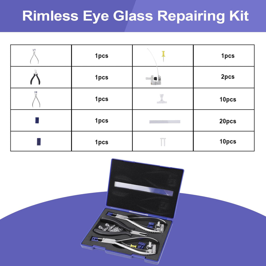 ZJchao Rimless Eye Glass Repairing Kit, Glasses Repair Kit, Eyeglass Repair Pliers, with Pressing Plier, Demolition Plier, Cutting Plier, Spare Jaw, Drilling Holder and so on