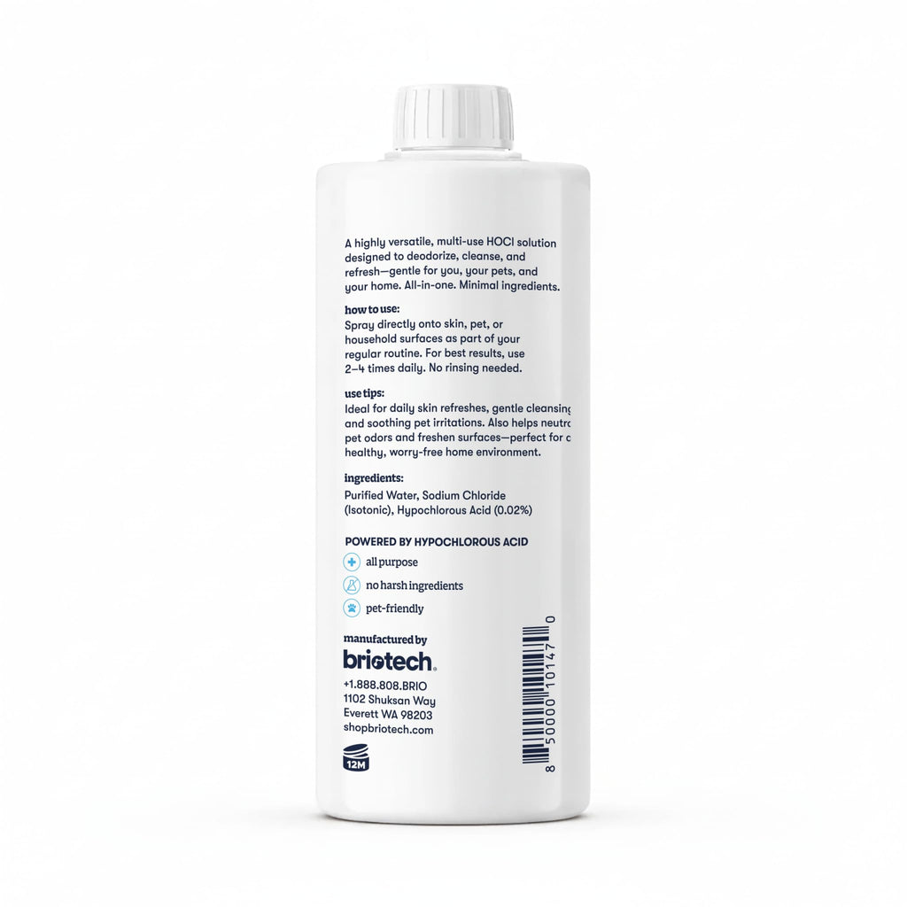 BRIOTECH Pure Hypochlorous Acid Cleanser, Original Premium HOCl Topical Solution, Multi-Purpose Cleaner, Family Approved & Pet Friendly, 32 fl oz Refill (2 Pack)