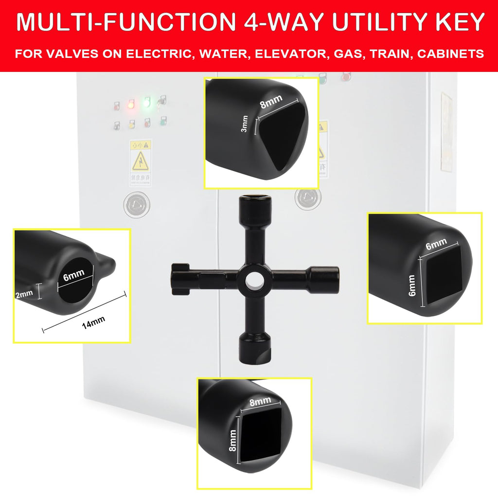 Manalete Water Meter Key 32 Inch with 4-Way Utility Key, Steel T-Handle, Water Meter Key Shut Off Tool for Curb Main Water Shut off Valve