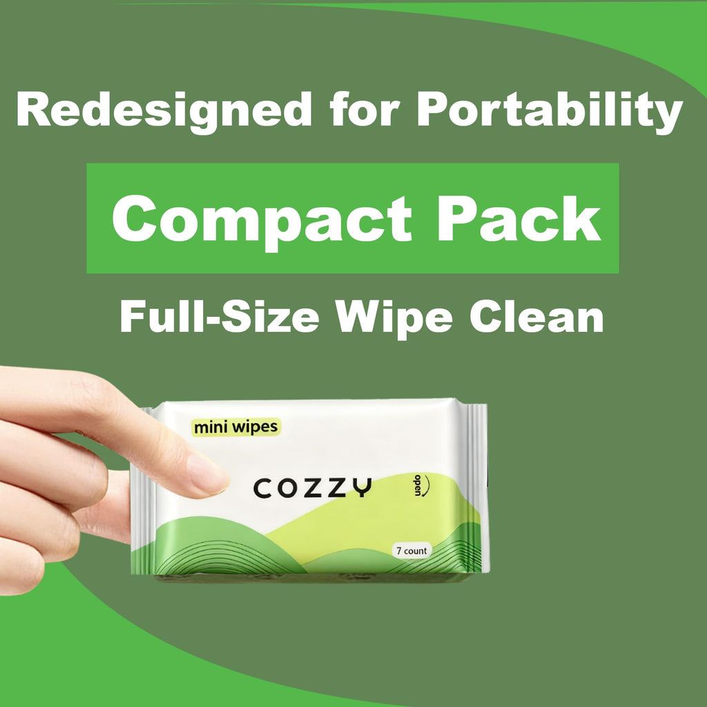 COZZY Ultra-Compact Mini Travel Wipes - Gentle & Skin-Friendly, Unscented, Alcohol-Free, Paraben-Free - Ideal for Adults, Kids & Babies - 24 Packs (168 Total Wipes)