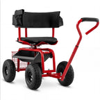 Goplus Garden Seat with Wheels, Rolling Gardening Stool with Adjustable 360° Swivel Seat, Tool Tray & Storage Basket, Extendable Handle, Outdoor Gardening Scooter, Garden Cart Workseat for Seniors
