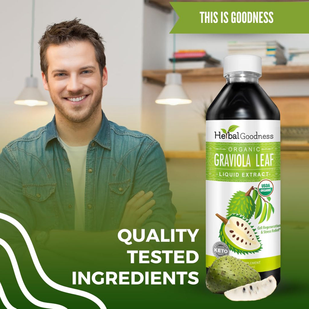 Herbal Goodness Soursop Graviola Liquid Drops 12 Fl Oz - 15X Strength Organic Guanábana Soursop Leaves Extract for Gut Health, Cell & Immune Support Serene Soursop Drops - Vegan, Non-GMO, Made in USA