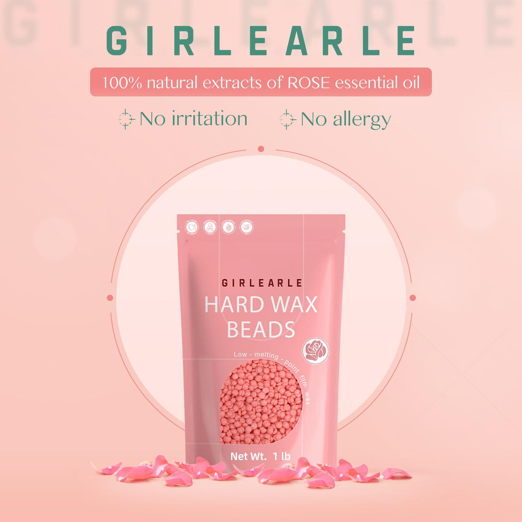 GIRLEARLE 1LB Wax Beads for Hair Removal Sensitive Skin with Rose Formula