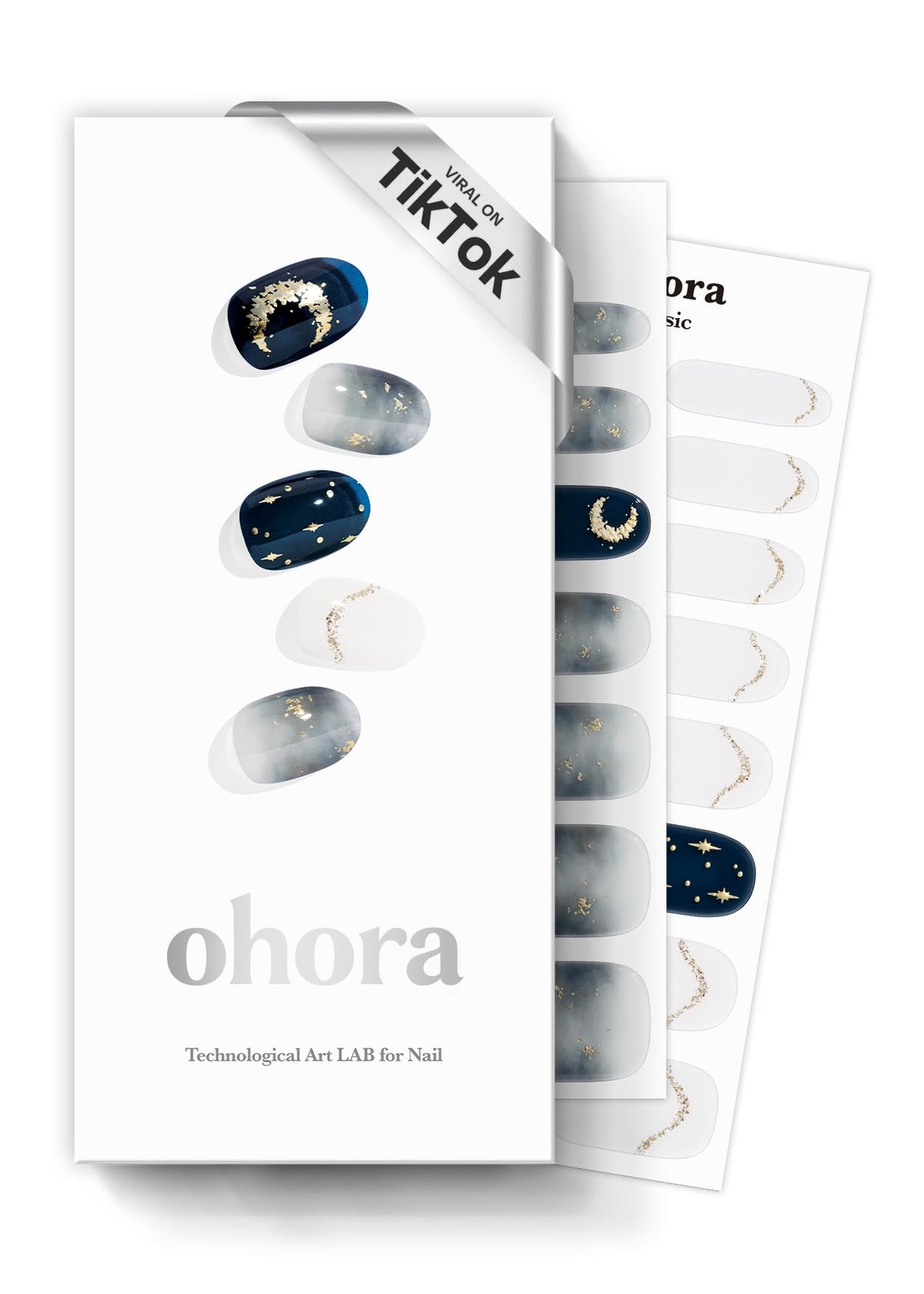ohora Semi Cured Gel Nail Strips (N Moonlight) - Halloween Nails, Salon-Quality, Works with Any Lamps, Long Lasting, Easy to Apply & Remove - Includes 2 Prep Pads, Nail File & Wooden Stick