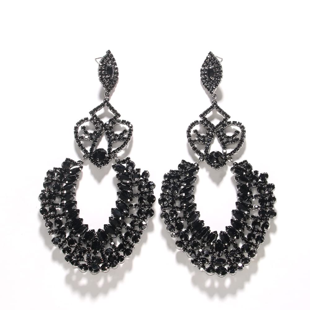 XSBODY Rhinestone Black Dangle Earrings for women Crystal Geometric Drop Statement Earrings Costume Jewelry (A-Black)
