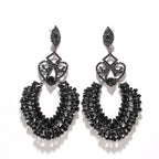 XSBODY Rhinestone Black Dangle Earrings for women Crystal Geometric Drop Statement Earrings Costume Jewelry (A-Black)