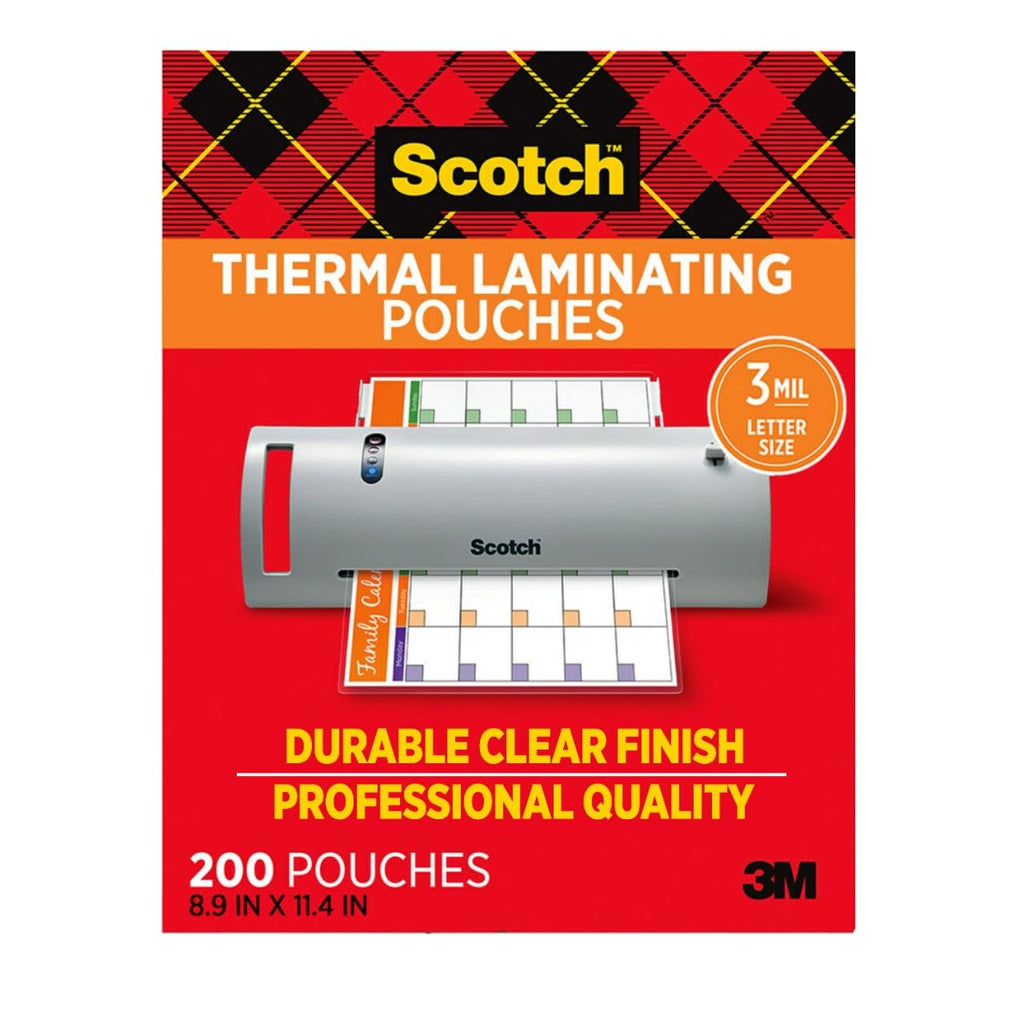 Scotch Thermal Laminating Pouches, 200 Count, Clear, 3 mil.