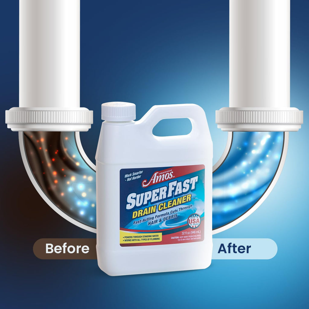2 Pack Professor Amos Superfast Drain Cleaner Clears Clogs in Minutes Dissolves Hair, Grease & Grime Superfast!