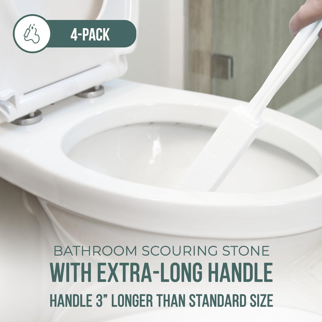 Powerstone Pumice Stone Toilet Bowl Cleaner with Extra Long Handle - 4 Pack | 3'' Longer Handle | Remove Hard Water Stains, Rings & Limescale from Toilets, Bathtubs, Sinks, Pools, BBQ
