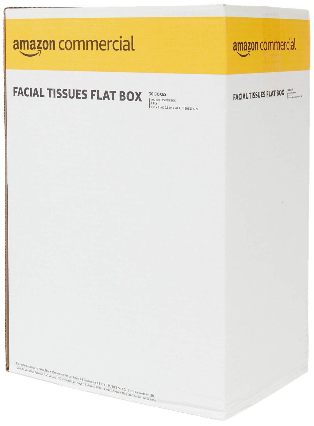 AmazonCommercial 2-Ply White Facial Tissue, Flat Box, FSC Certified, Unscented, 3000 Count (30 Packs of 100), 8 x 8 Sheet