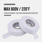 Lichamp 10-Pack White Electrical Tape Waterproof, 3/4 in x 66ft, Industrial Grade UL/CSA Listed High Temp Electrical Tape Electric Super Vinyl