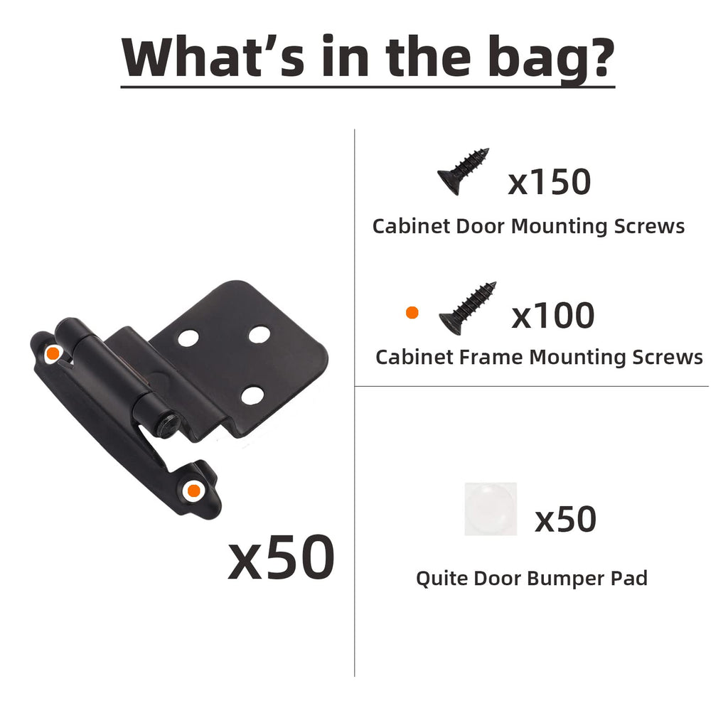 DecoBasics 3/8" Inset Cabinet Hinges Black (25 Pair -50 Pcs) Offset Self Closing Matte Black Cabinet Hinges for Kitchen Cabinets w/Bumpers & Upgraded Screws