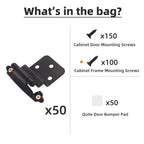 DecoBasics 3/8" Inset Cabinet Hinges Black (25 Pair -50 Pcs) Offset Self Closing Matte Black Cabinet Hinges for Kitchen Cabinets w/Bumpers & Upgraded Screws
