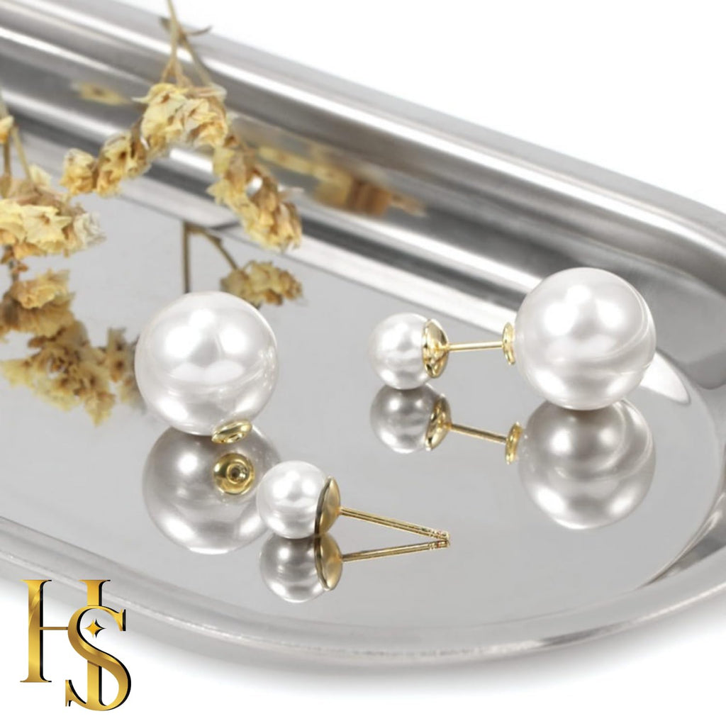 HighSpark Double Sided Pearl Earrings - Pearl Front Back Earrings - Many Styles - Stunning Gift - GD-White
