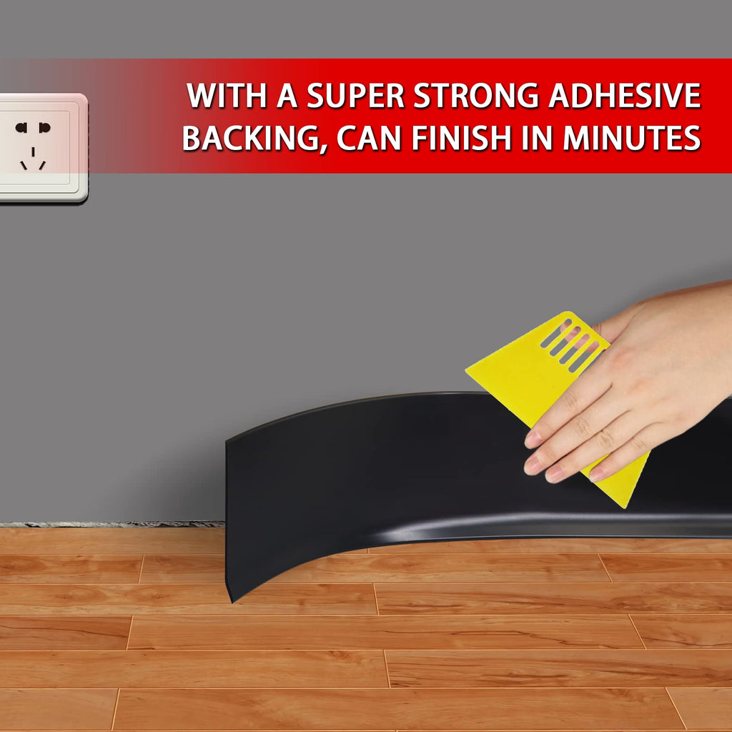 Vinyl Wall Base Baseboard Molding Trim 4" Flexible Self Adhesive Rubber Wall Base Moulding Trim Peel and Stick Design, 4 Inch x 20 Feet, Black