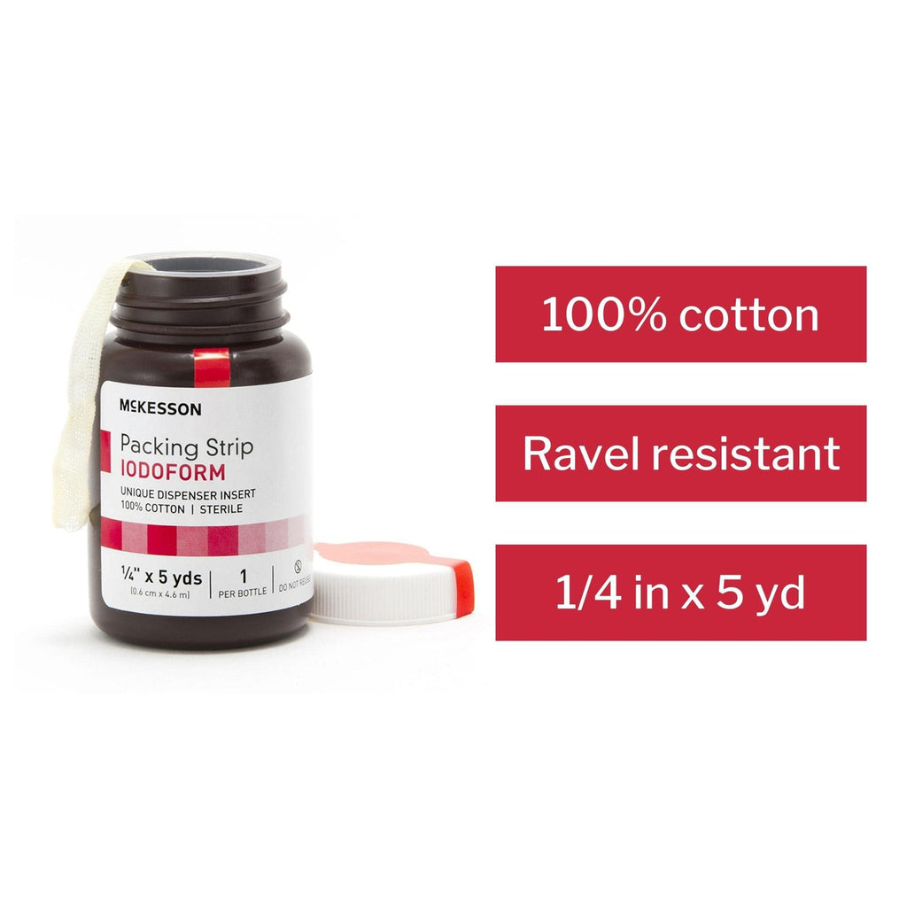 McKesson Packing Strip, Sterile, Iodoform, 100% Cotton, 1/4 in x 5 yds, 12 Count