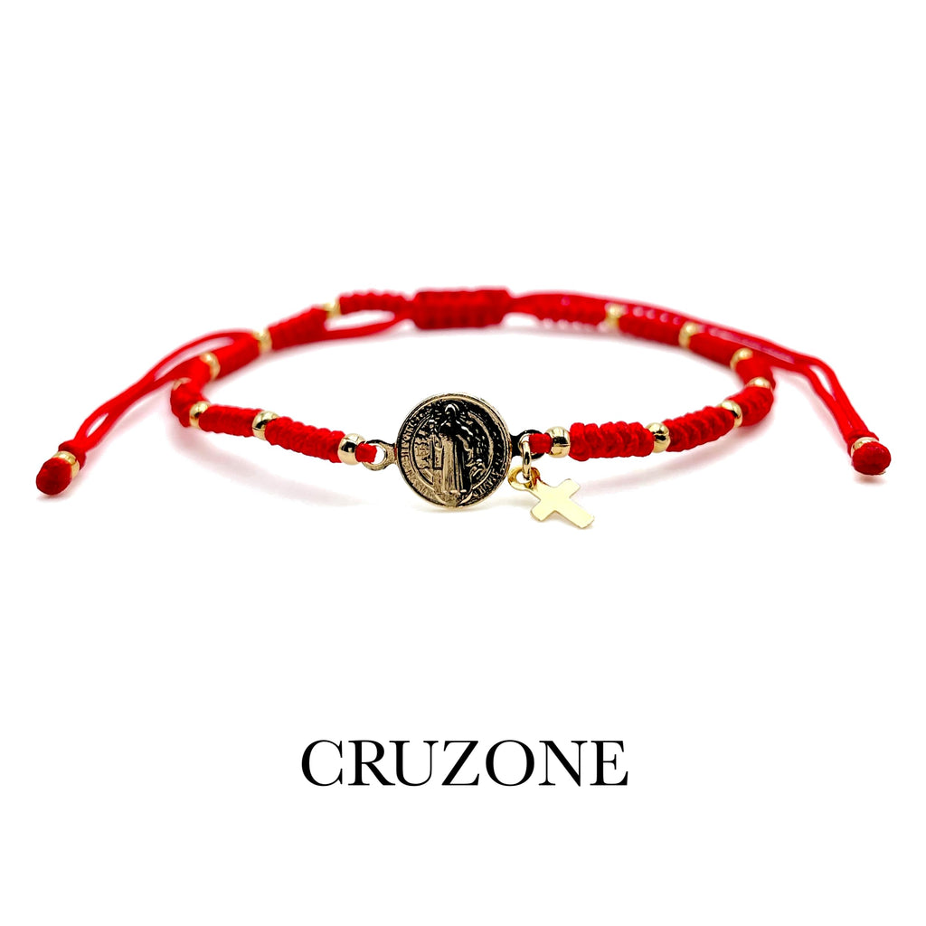 St Benedict Medal Red String Adjustable Bracelet for her Pulsera San Benito