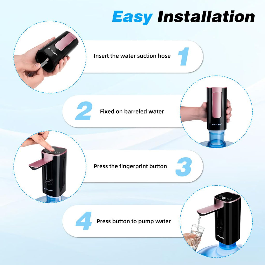 Water Dispenser for 5 Gallon Bottle with Digital Display, 4 Dispense Modes, Portable USB Charging Electric Water Pump, Foldable Spout, Food-Grade Water Jug Pump for Home, Office, RV, Campin-Rose Gold