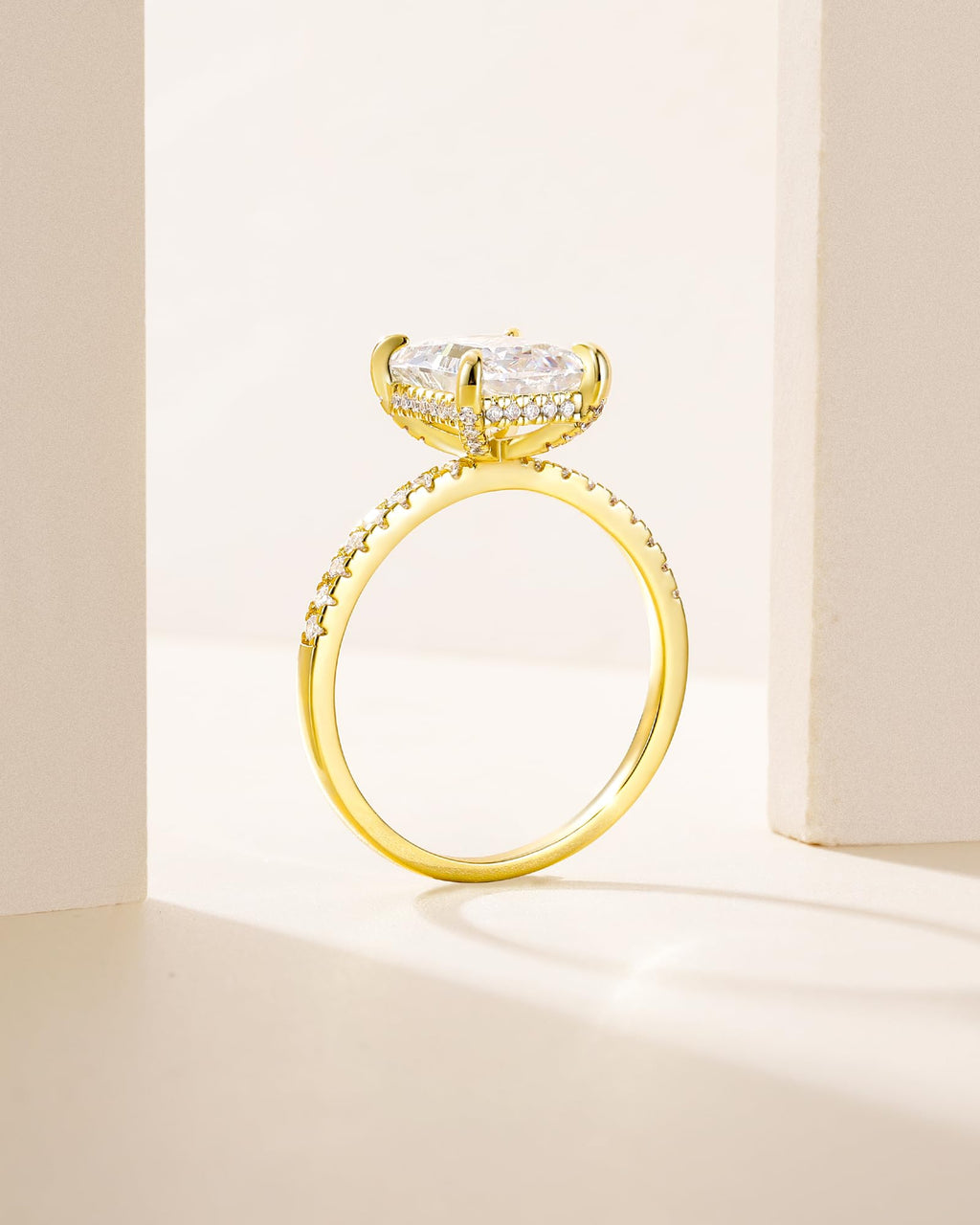 TIGRADE 4CT Engagement Ring for Women Radiant Cut Cubic Zirconia Wedding Band CZ Promise Anniversary Ring Size 3-13, Gold, Size 7