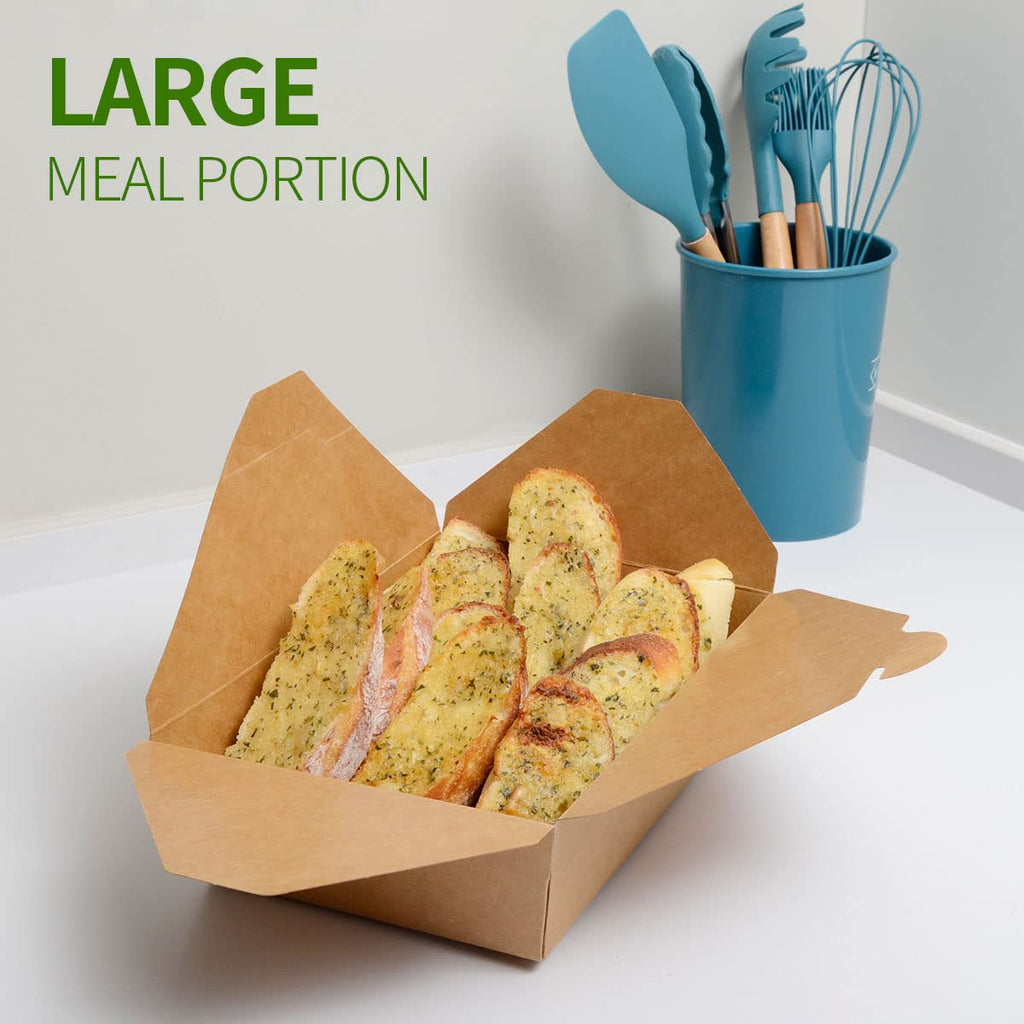 AICHEF 50 Pack 70 oz Large Take Out Food Containers - Heavy Duty Microwavable Kraft Brown Paper To Go Box #3 - Grease Resist Paper Lunch Box Cardboard Take Out Box for Restaurant, Household, Party