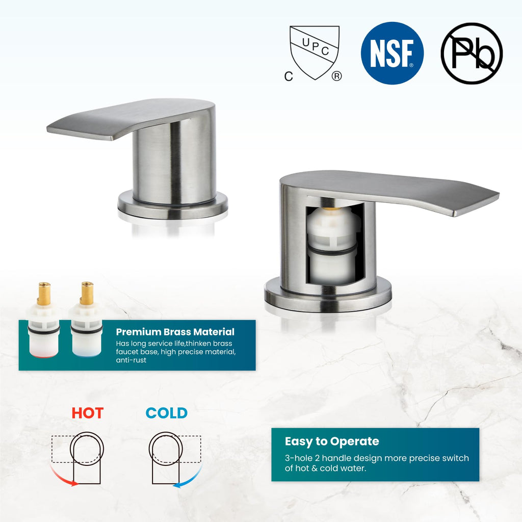 gotonovo Waterfall 8 inch Widespread Bathroom Faucet Set Bathroom Sink Faucet 3 Hole 2 Handle Vanity Lavatory Deck Mount with Pop Up Drain and Water Supply Lines Round Body Brushed Nickel
