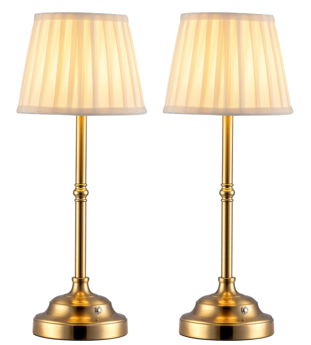 KDG Cordless LED Table Lamp Set of 2, Portables Fabric Shade Desk Lamps, 4000mAh Rechargeable Battery Powered Lighting, Dimmable Light for Dining Room, Bedroom, Bedside, Night Light, Balcony (Gold)