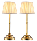 KDG Cordless LED Table Lamp Set of 2, Portables Fabric Shade Desk Lamps, 4000mAh Rechargeable Battery Powered Lighting, Dimmable Light for Dining Room, Bedroom, Bedside, Night Light, Balcony (Gold)