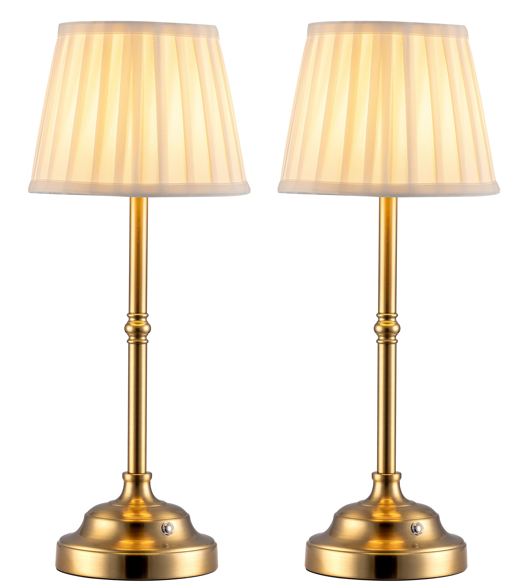 KDG Cordless LED Table Lamp Set of 2, Portables Fabric Shade Desk Lamps, 4000mAh Rechargeable Battery Powered Lighting, Dimmable Light for Dining Room, Bedroom, Bedside, Night Light, Balcony (Gold)