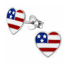 925 Sterling Silver American Flag Stud Earrings USA Patriotic 4th of July Independence Day Tiny Ear Stackable Jewelry Jewelry (Heart)