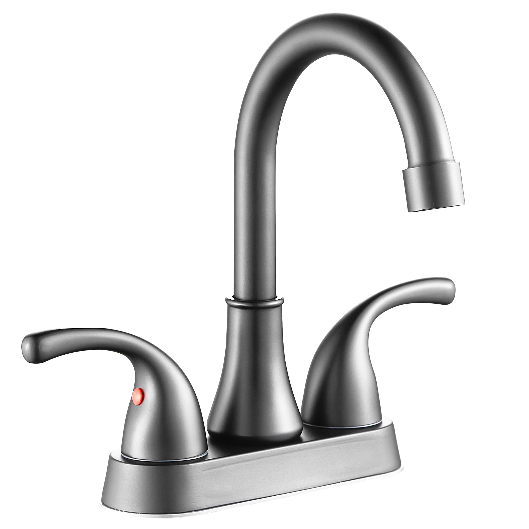 Bathroom Sink Faucet FRANSITON 4 Inch 2 Handle Lead-Free Brushed Grey Bath Sink Faucet with Pop-up Drain Stopper and Supply Hoses