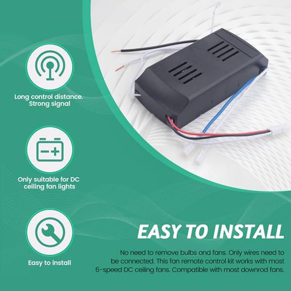 uaelua Universal Ceiling Fan Remote Control Kit Replacement, 6-Speed & Timing, Remote Replacement for 24V DC Ceiling Fan Light