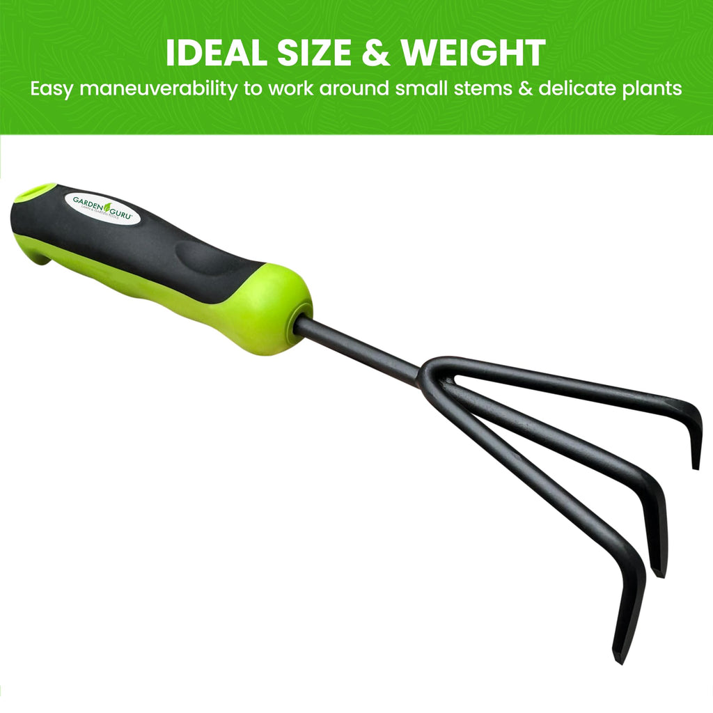Garden Guru Hand Cultivator Rake Tiller Tool – High Carbon Steel for Ultimate Strength - Rust Resistant – Ergonomic Handle – Great for Gardening Cultivating Loosening Weeding