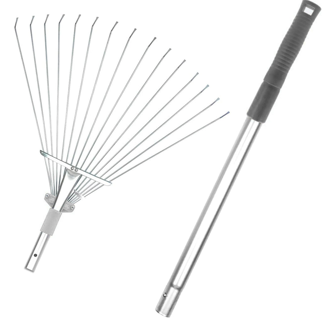 Buyplus Adjustable Garden Leaf Rake - 24 to 63 Inch Telescopic Metal Expandable Folding Leaves Rake, Metal Rakes for Leaves, Yard Rakes for Lawn Yard, Flowers Beds, Sliver