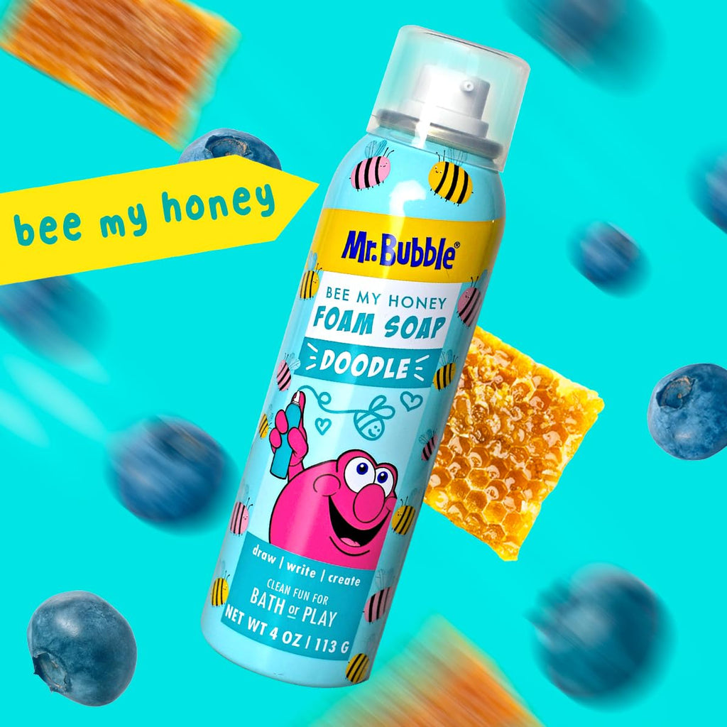 Mr. Bubble Limited Edition Foam Soap, Creativity Bath Soap, Cleans & Moisturizes, Bee My Honey (Blueberry Honey Scent), 4 oz, Pack of 4