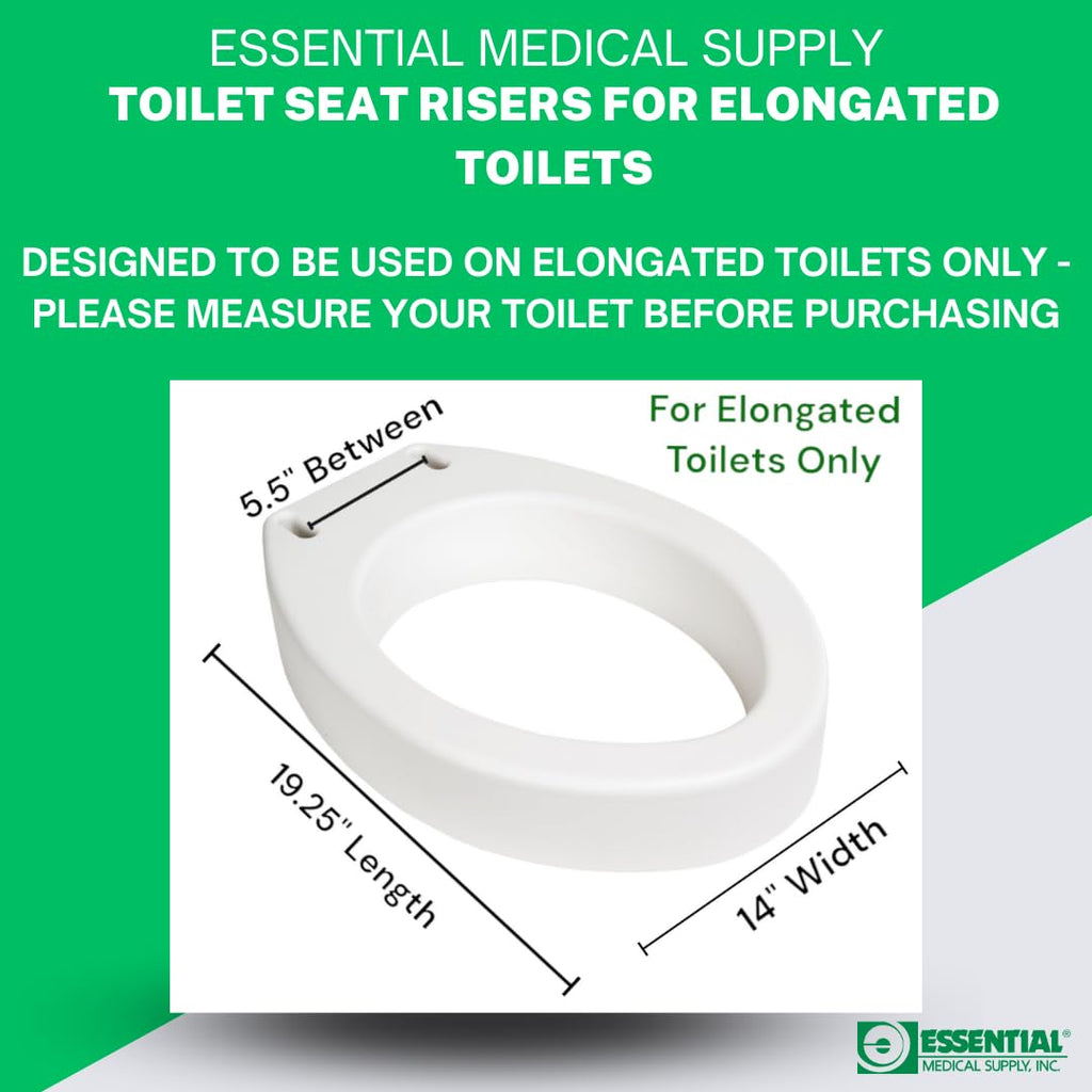 Essential Medical Supply Toilet Seat Riser for Elongated Bowl with 3.5" Rise - 19 x 14 x 3.5 Inch, Elevating and Raising Toilet Seat for Seniors, Adults and The Elderly with 300lb Weight Capacity