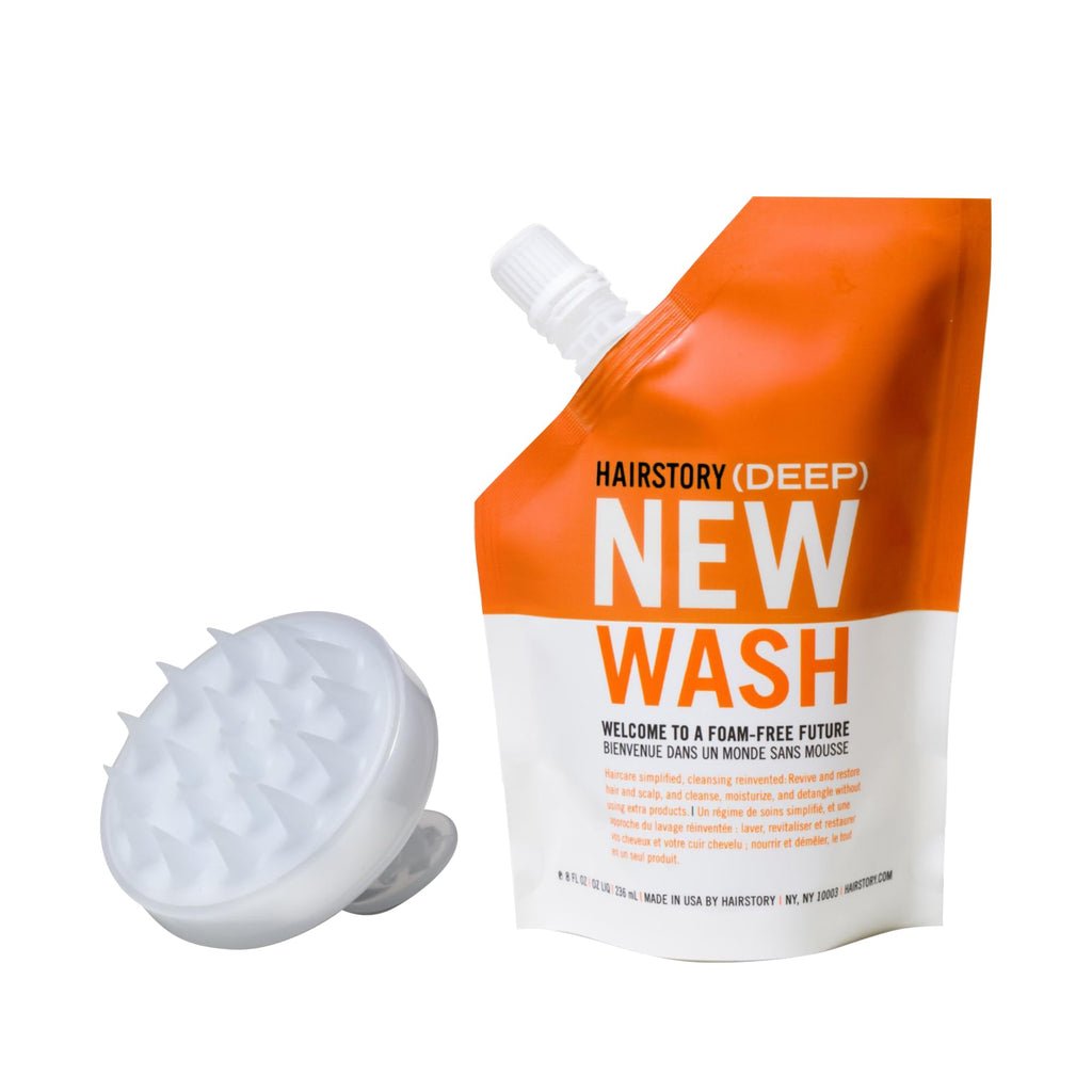 Hairstory New Wash Deep with Scalp Brush, Clarifying Cleansing Cream for Oily & Fine Hair, Shampoo & Conditioner Alternative, Removes Buildup & Restores Scalp, 8oz
