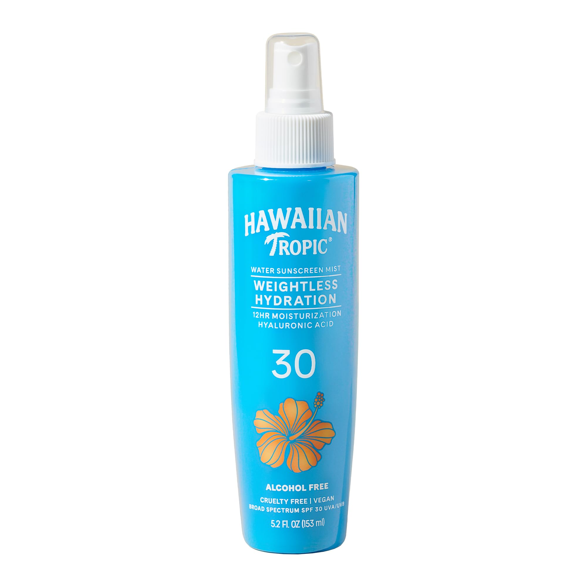 Hawaiian Tropic Weightless Hydration Water Mist for Body SPF 30, 5.2Fl Oz | Hawaiian Tropic Body Spray Sunscreen Mist, Water Based SPF 30, Non-Aerosol Sunscreen Spray, 5.2Fl Oz