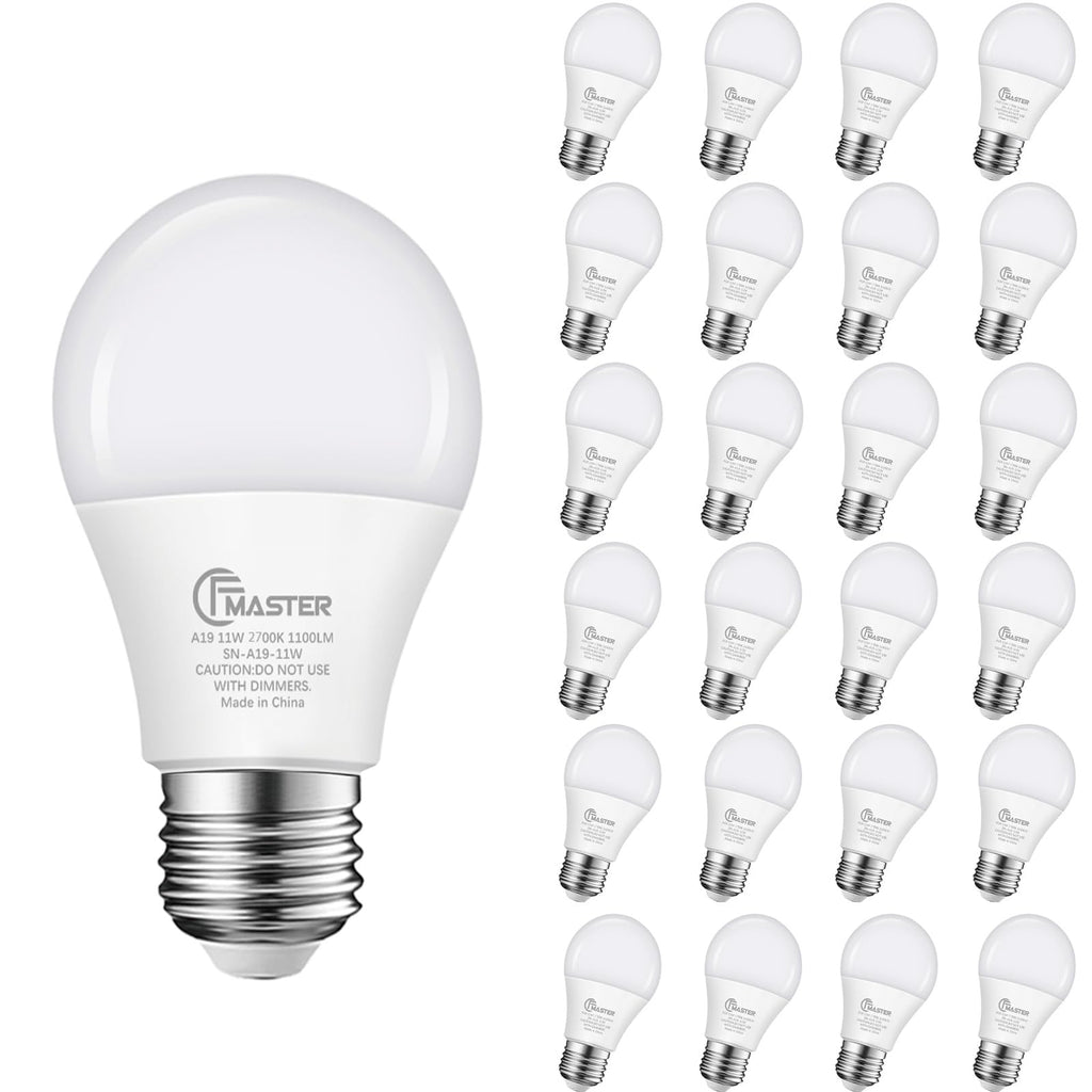 JIANGSILING A19 LED Light Bulb, 75W Equivalent LED Bulb, 11W 2700K Warm White, 1100 Lumens, Non-Dimmable Light Bulbs, CRI 85+, No Flicker E26 Base Bulbs for Home Office, 24-Pack