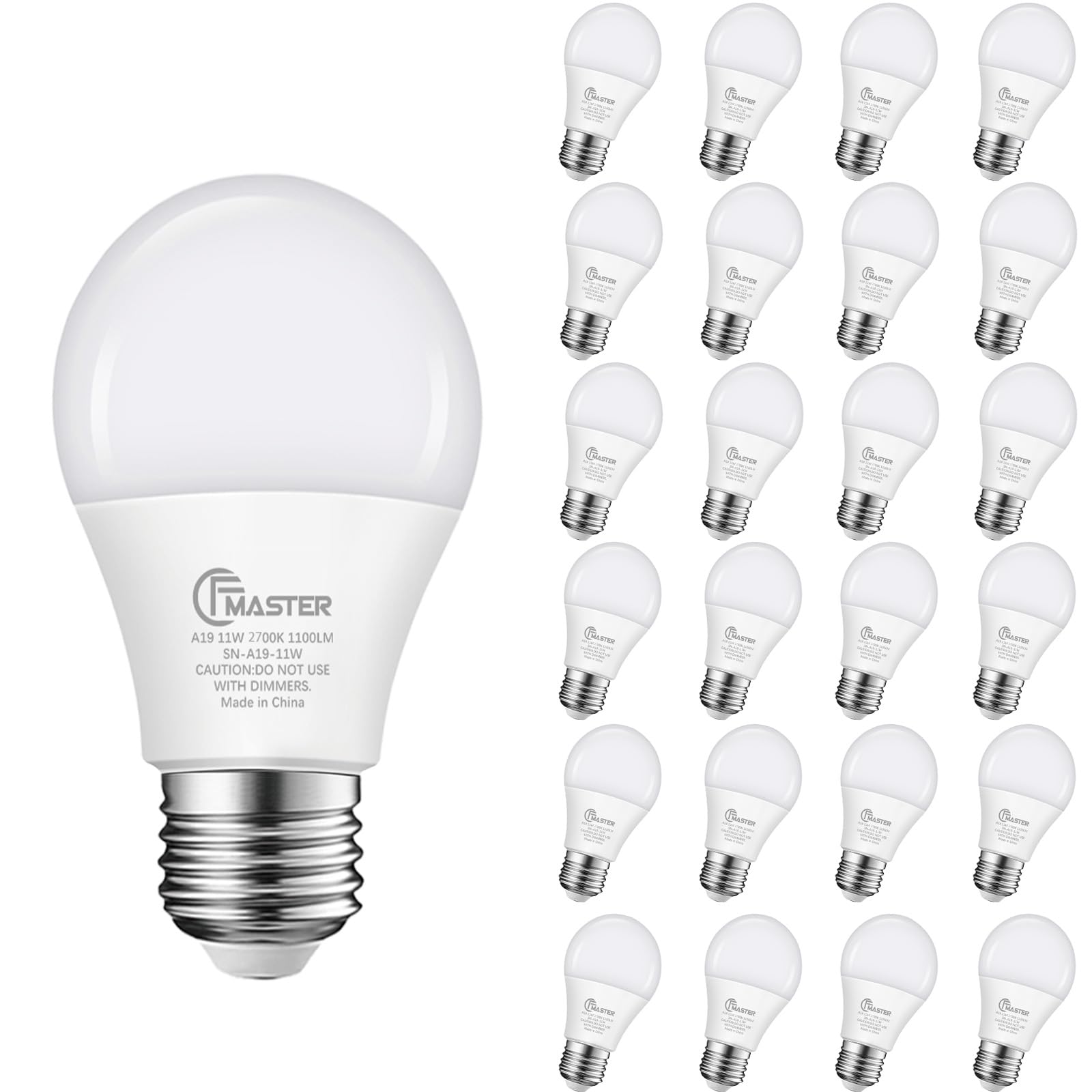 JIANGSILING A19 LED Light Bulb, 75W Equivalent LED Bulb, 11W 2700K Warm White, 1100 Lumens, Non-Dimmable Light Bulbs, CRI 85+, No Flicker E26 Base Bulbs for Home Office, 24-Pack