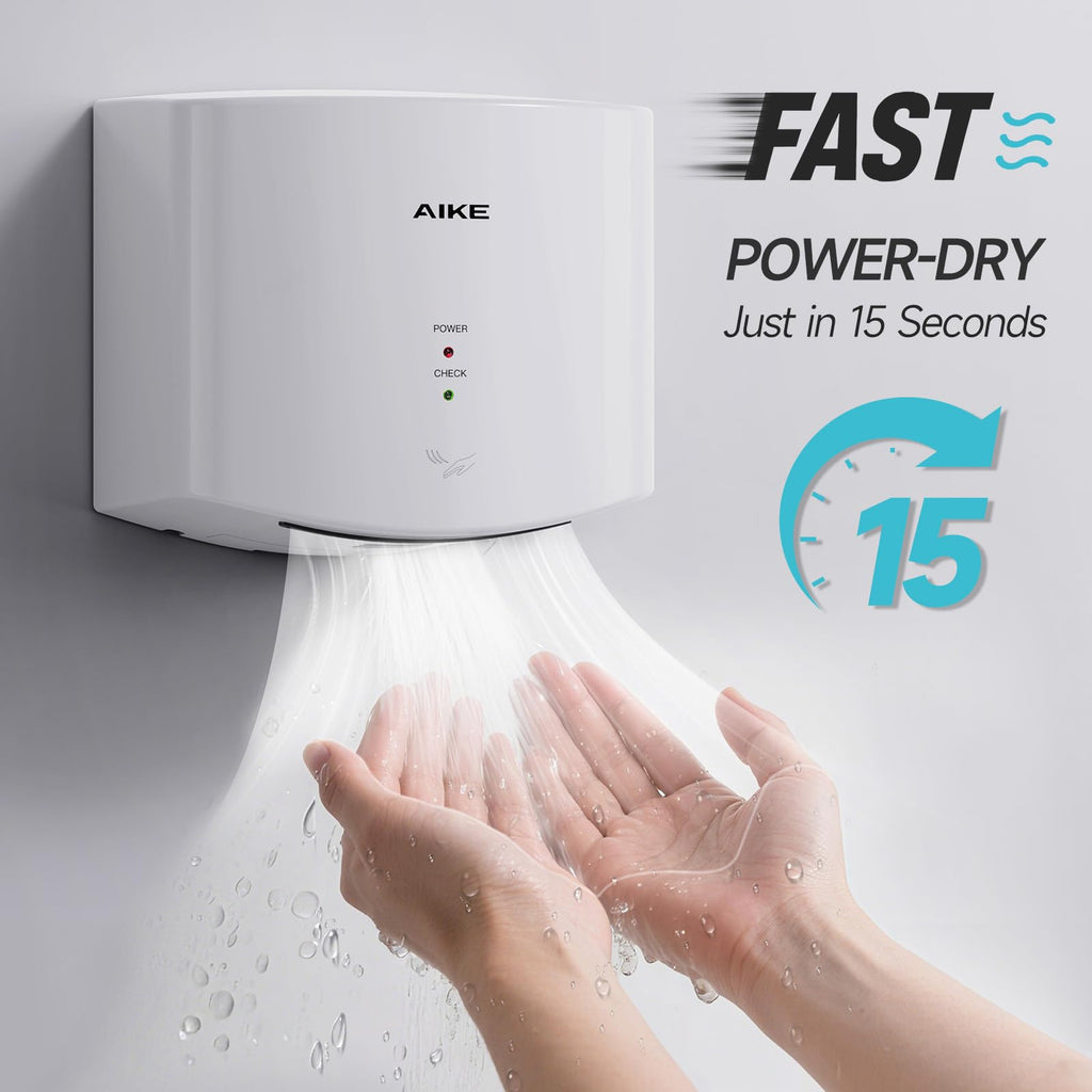 AIKE Air Wiper Compact Hand Dryer 110V 1400W White (with 2 Pin Plug) Model AK2630S