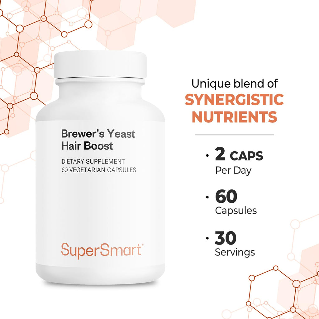 SuperSmart - Brewer's Yeast Hair Boost (Advanced Formula) - with Saccharomyces Cerevisiae, Zinc, Biotin - Hair Supplement | Non-GMO - 60 Vegetarian Capsules
