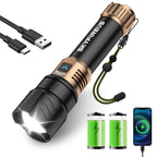 SKYFIRE Rechargeable Flashlights High Lumens,10000mAh Super Bright Flashlight Zoomable 4Modes Waterproof LED Tactical Flash Light for Camping Essentials,Outdoor and Home Emergencies