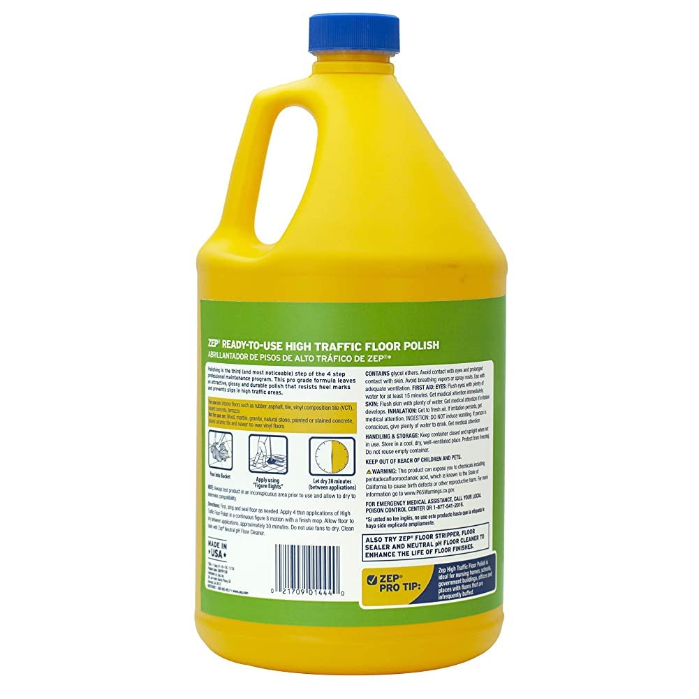 Zep Commercial High-Traffic Floor Polish, 4-1 Gallon Bottles, Professional Grade Floor Finish For a Range Of Hard Floor Surfaces (ZUHTFF128)