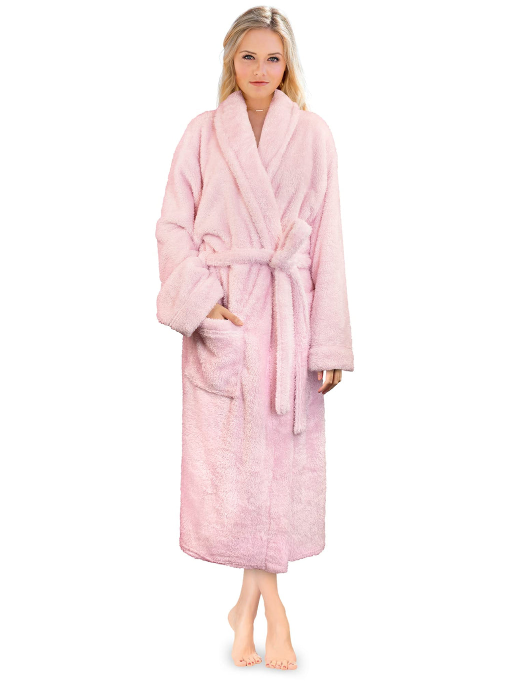 PAVILIA Premium Womens Plush Soft Robe, Sherpa Bathrobe, S/M Light Pink