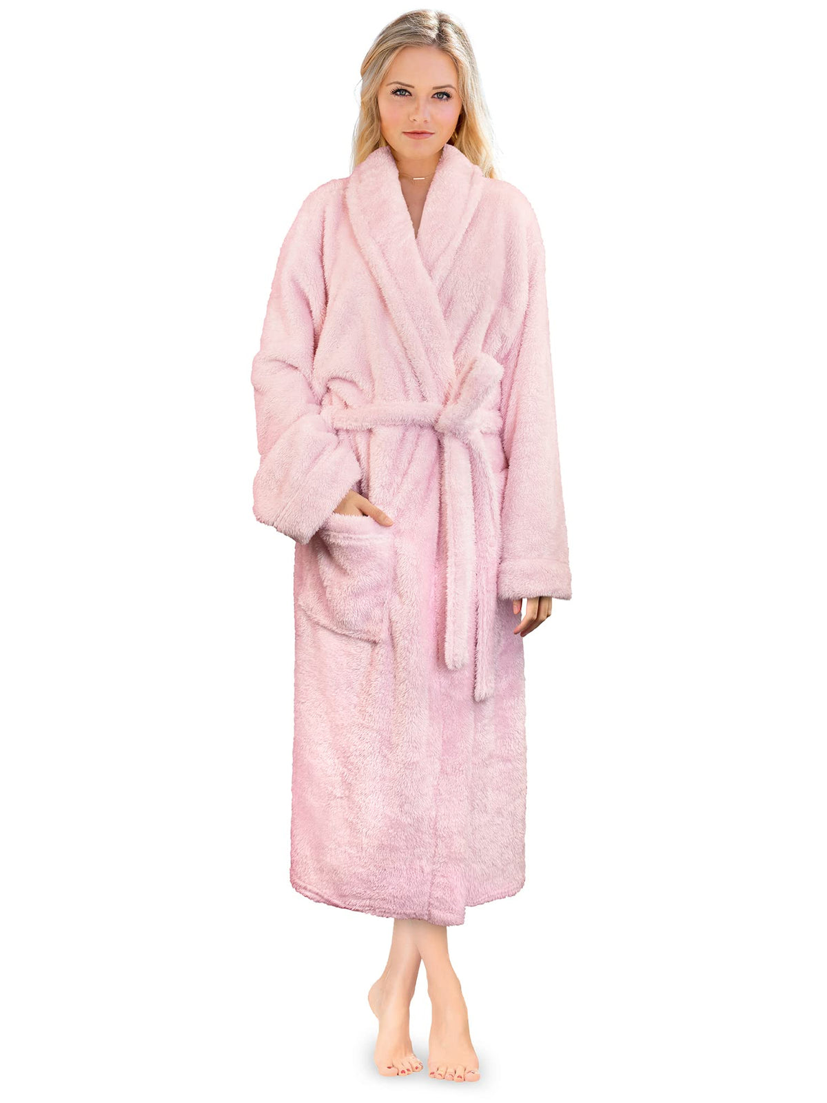 PAVILIA Premium Womens Plush Soft Robe, Sherpa Bathrobe, S/M Light Pink