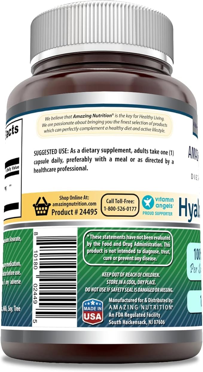 Amazing Formulas Hyaluronic Acid 100 Mg Supplement | Capsules | Non-GMO | Gluten-Free | Made in USA (120 Count, 3 Pack)